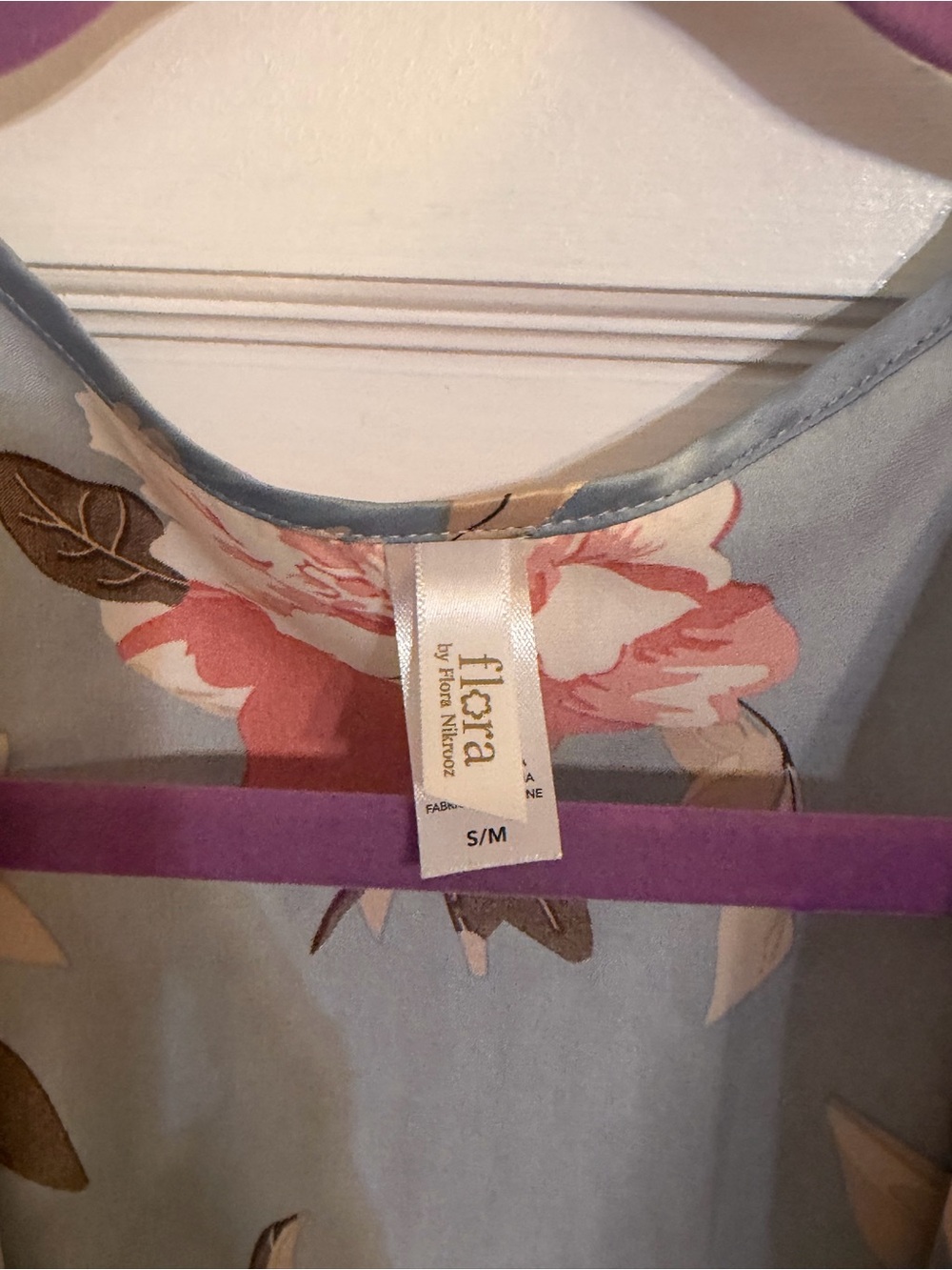 Flora Nikrooz Dusty Blue Floral 100% polyester Robe with Coral and Cream Blooms - Picture 7 of 8